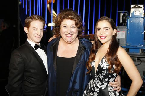 Seth Green, Margo Martindale and Mae Whitman backstage at the 2015 Creative Arts Emmys.