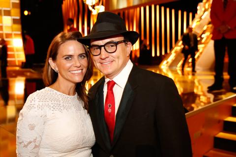 Amy Landecker and Bradley Whitford backstage at the 2015 Creative Arts Emmys.