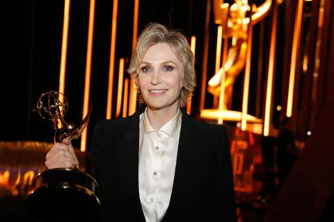 Jane Lynch backstage at the 2015 Creative Arts Emmys.