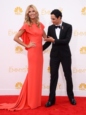 Heidi Klum of Project Runway and Zac Posen arrive at the 66th Emmy Awards.