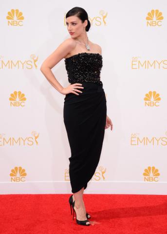 Jessica Pare of Mad Men arrives at the 66th Emmy Awards.