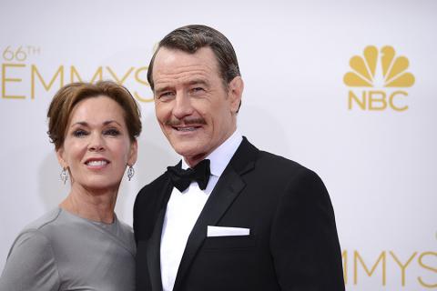 Bryan Cranston of Breaking Bad and his wife, Robin Dearden arrive at the 66th Emmy Awards.