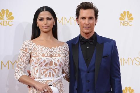Matthew McConaughey of True Detective and his wife Camila Alves arrive at the 66th Emmy Awards.