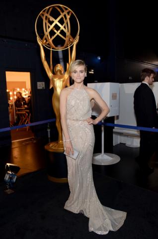 Taylor Schilling of Orange is the New Black backstage at the 66th Emmys.
