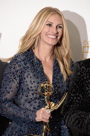 Julia Roberts of The Normal Heart celebrates at the 66th Emmy Awards.
