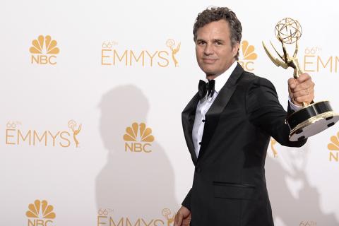 Mark Ruffalo of The Normal Heart celebrates at the 66th Emmys.
