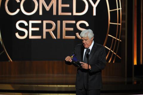 Jay Leno presents an award at the 66th Emmys. 