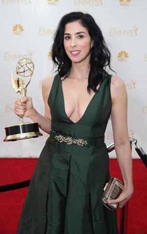 Sarah Silverman of Sarah Silverman: We Are Miracles celebrates at the 66th Emmys.