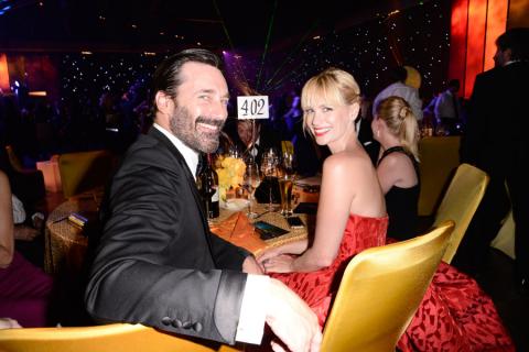 Jon Hamm (l) and January Jones (r) of Mad Men at the 66th Emmys Governors Ball. 