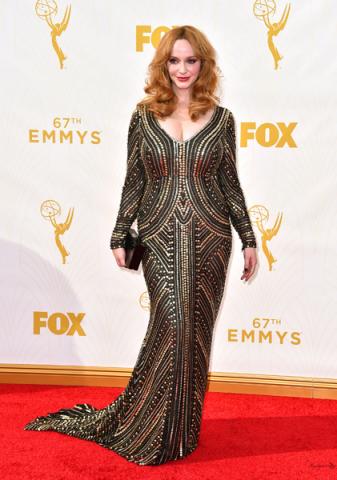 Christina Hendricks on the red carpet at the 67th Emmy Awards.