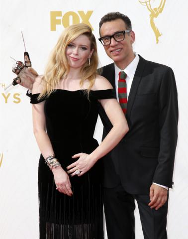 Natasha Lyonne and Fred Armisen on the red carpet at the 67th Emmy Awards.