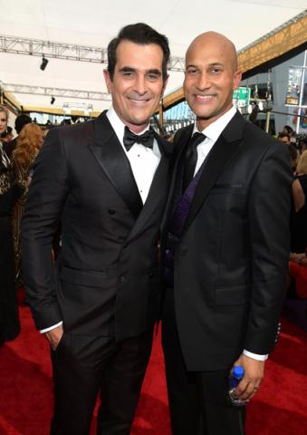 Ty Burrell and Keegan-Michael Key on the red carpet at the 67th Emmy Awards.  