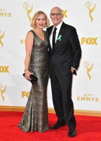 Kasia Ostlun and Jeffrey Tambor on the red carpet at the 67th Emmy Awards.