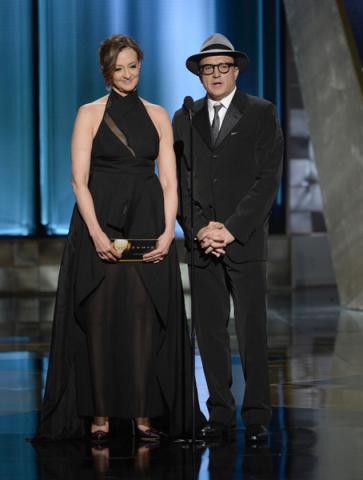 Joan Cusack and Bradley Whitford present at the 67th Emmy Awards.