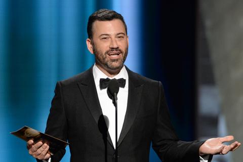 Jimmy Kimmel presents award at the 67th Emmy Awards.