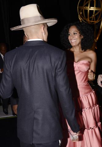 Evan Ross and Tracee Ellis Ross backstage at the 67th Emmy Awards. 