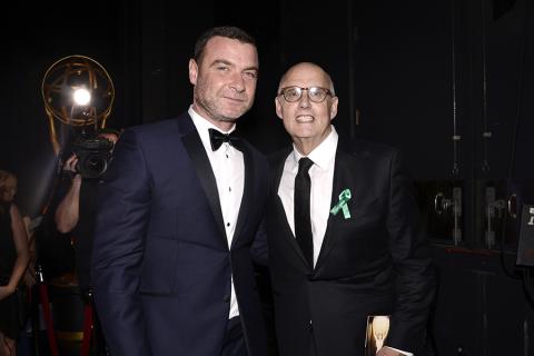 Liev Schreiber and Jeffrey Tambor backstage at the 67th Emmy Awards.
