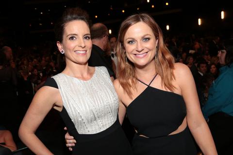 Tina Fey and Amy Poehler at the 67th Emmy Awards.