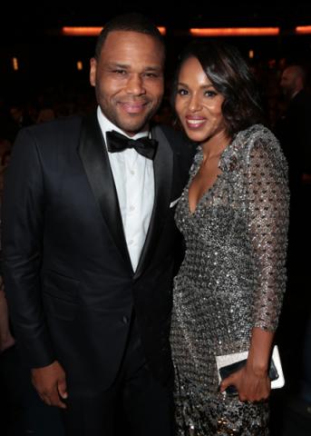 Anthony Anderson and Kerry Washington at the 67th Emmy Awards.