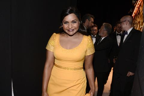 Mindy Kaling backstage at the 67th Emmy Awards.