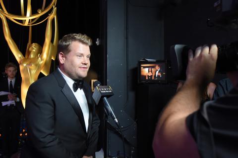 James Corden backstage at the 67th Emmy Awards. 