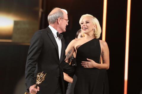 Richard Jenkins and Lady Gaga backstage at the 67th Emmy Awards. 