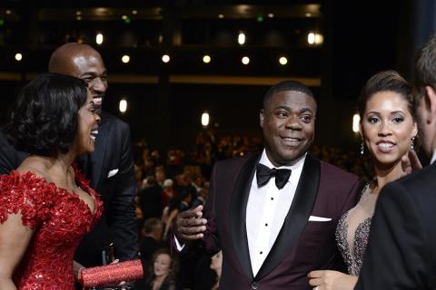 Niecy Nash, Jay Tucker, Tracy Morgan and Megan Wollover backstage at the 67th Emmy Awards.