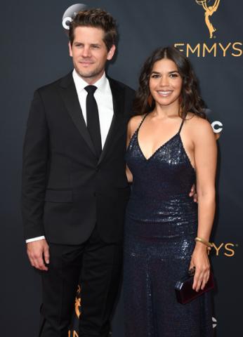 Ryan Piers Williams and America Ferrera on the red carpet at the 2016 Primetime Emmys.