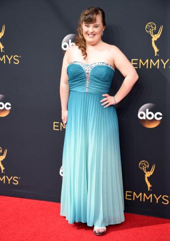Jamie Brewer on the red carpet at the 2016 Primetime Emmys. 