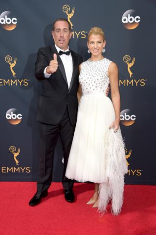 Jerry and Jessica Seinfeld on the red carpet at the 2016 Primetime Emmys. 