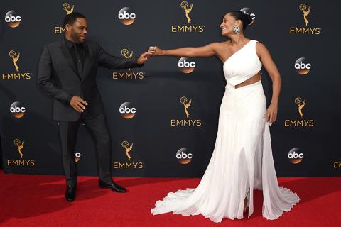 Anthony Anderson and Tracee Ellis Ross on the red carpet at the 2016 Primetime Emmys.