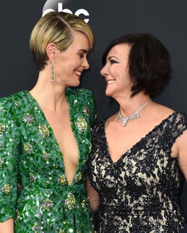 Sarah Paulson and Marcia Clark on the red carpet at the 2016 Primetime Emmys.