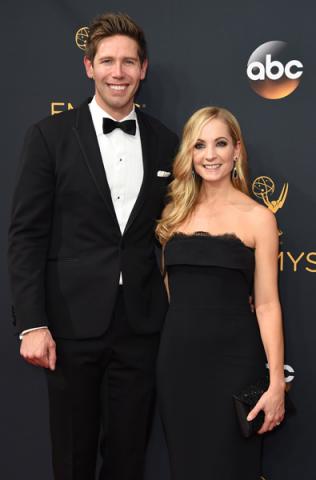 James Cannon and Joanne Froggatt on the red carpet at the 2016 Primetime Emmys.