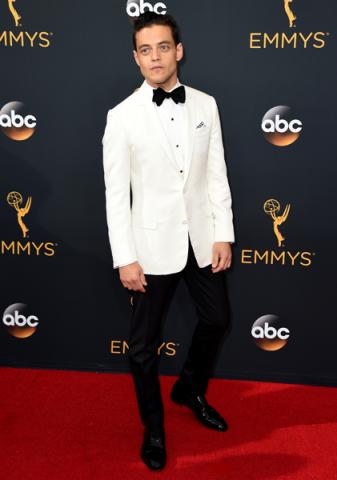 Rami Malek on the red carpet at the 2016 Primetime Emmys. 