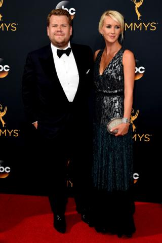 James Corden and Julia Carey on the red carpet at the 2016 Primetime Emmys. 