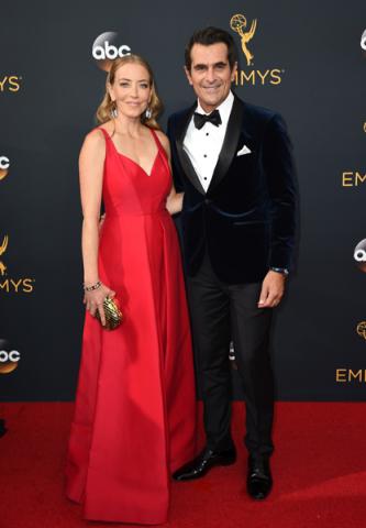 Holly Burrell and Ty Burrell on the red carpet at the 2016 Primetime Emmys.