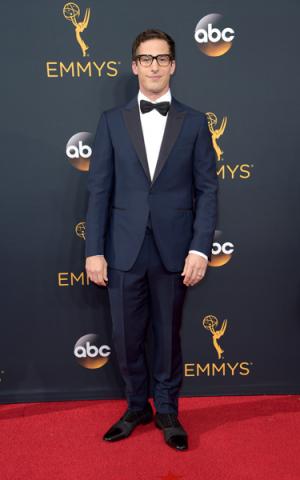 Andy Samberg on the red carpet at the 2016 Primetime Emmys.