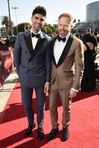 Justin Mikita and Jesse Tyler Ferguson on the red carpet at the 2016 Primetime Emmys.