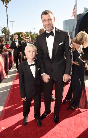 Liev Schreiber and Alexander Pete Schreiber on the red carpet at the 2016 Primetime Emmys. 