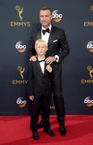Liev Schreiber and Alexander Pete Schreiber on the red carpet at the 2016 Primetime Emmys.