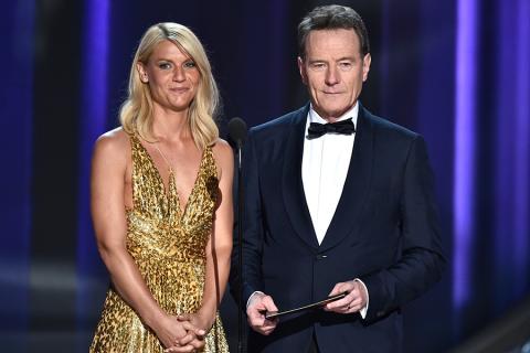 Claire Danes and Bryan Cranston present an award at the 2016 Primetime Emmys.