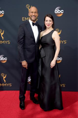 Keegan-Michael Key and Elisa Pugliese on the red carpet at the 2016 Primetime Emmys. 