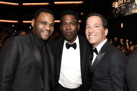 Anthony Anderson, Chris Rock, and Bruce Rosenblum at the 68th Emmys Governors Ball.