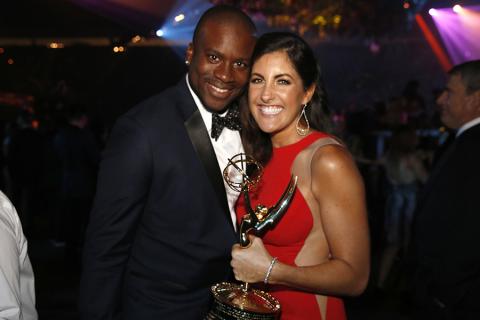Ashley Baumann-Sylvester and guest at the 68th Emmys Governors Ball.