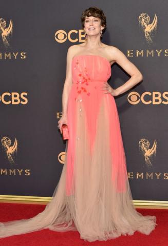 Carrie Coon on the red carpet at the 2017 Primetime Emmys.