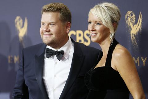 James Corden and Julia Carey on the red carpet at the 2017 Primetime Emmys.