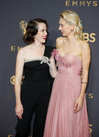 Claire Foy and Vanessa Kirby on the red carpet at the 2017 Primetime Emmys.