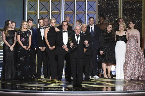 Lorne Michaels accepts his award at the 69th Primetime Emmy Awards