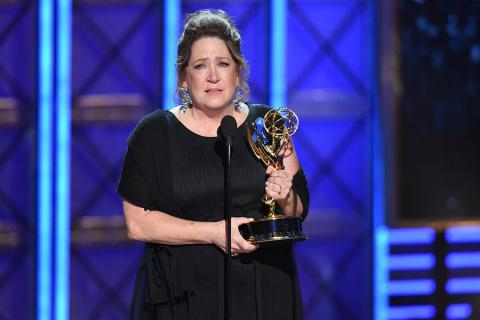 Ann Dowd accepts her award at the 2017 Primetime Emmys.