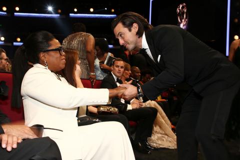 Oprah Winfrey and Milo Ventimiglia appear in the audience at the 69th Primetime Emmy Awards